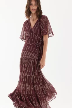 TFP by Tamara Falcó Vestido georgette con lurex Burdeos Discount