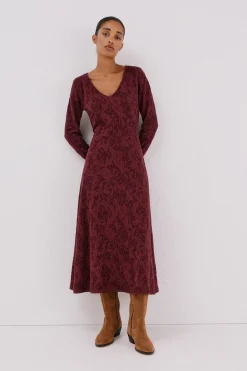 Cortefiel Vestido jacquard Vino Clearance
