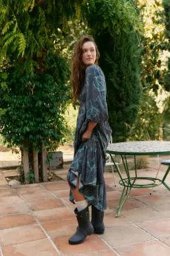 Jaase Vestido largo Carmen manga larga estampado midnight lilly Estampado gris