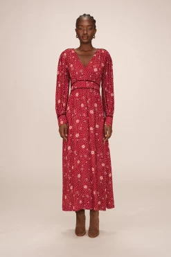 Grace & Mila Vestido largo con escote en pico Estampado rojo Discount