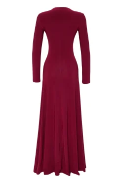Trendyol Vestido largo con escote en V burdeos