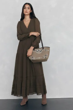 Pedro del Hierro Vestido largo detalle jaretas Verde Sale