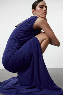 Trendyol Vestido largo drapeado azul Hot