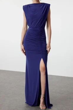 Trendyol Vestido largo drapeado azul Hot