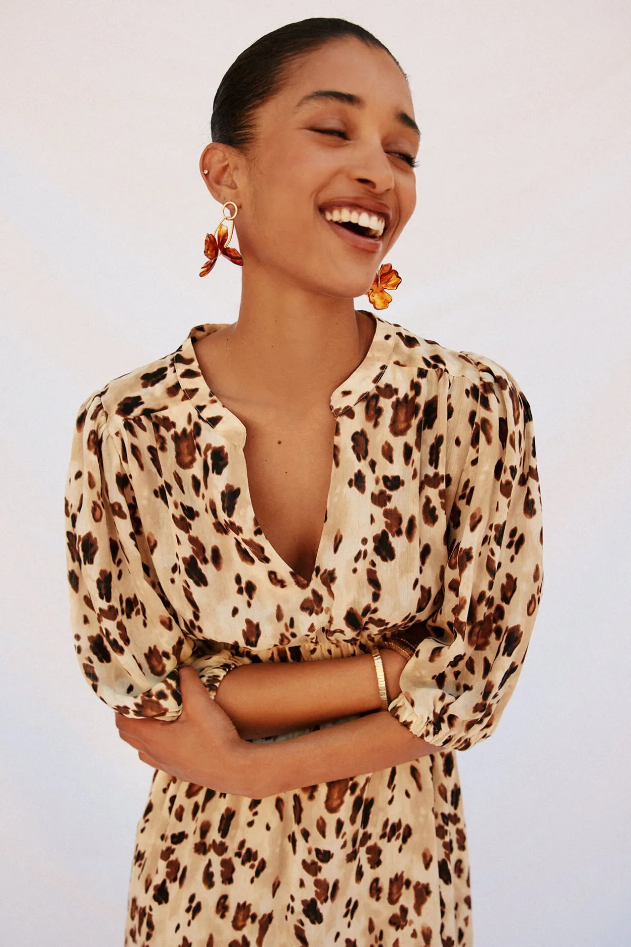 Cortefiel Vestido largo estampado ajustado Multicolor Best