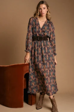 Polín Et Moi Vestido largo estampado esmeralda Multicolor Clearance