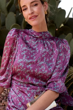 Polín Et Moi Vestido largo estampado MIN Morado Outlet