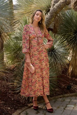 Polín Et Moi Vestido largo flores Beige Clearance