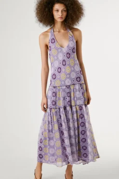 Pepe Jeans Vestido largo fluido estampado sin mangas. morado/lila Hot