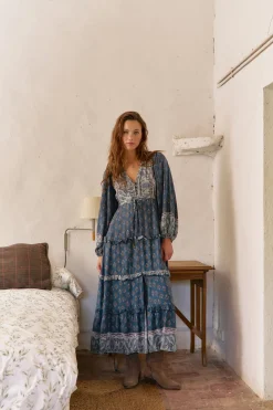 Jaase Vestido largo Luciana estampado Nico Azul Sale