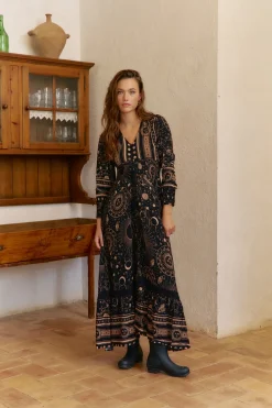 Jaase Vestido largo Sabrina estampado astrid Negro New