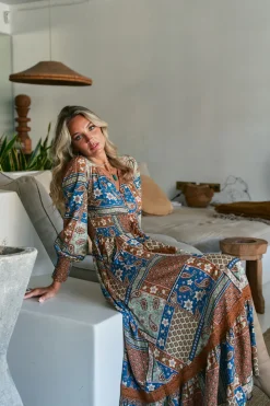 Jaase Vestido largo Sabrina estampado Izabelle Estampado marr&oacute;n Outlet