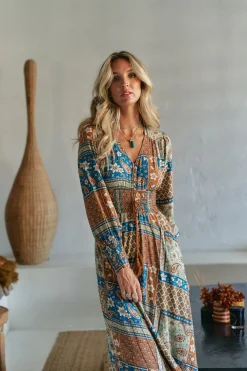 Jaase Vestido largo Sabrina estampado Izabelle Estampado marr&oacute;n Outlet