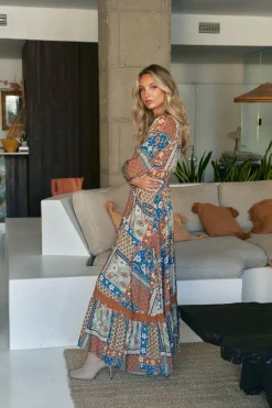 Jaase Vestido largo Sabrina estampado Izabelle Estampado marr&oacute;n Outlet