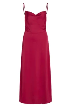 Vila Vestido largo satinado escote drapeado Rojo Discount