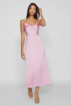 Vila Vestido largo satinado escote drapeado Lila Outlet