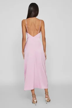 Vila Vestido largo satinado escote drapeado Lila Outlet