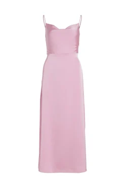 Vila Vestido largo satinado escote drapeado Lila Outlet