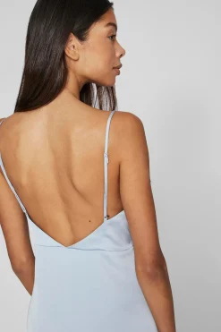 Vila Vestido largo satinado escote drapeado Azul Online