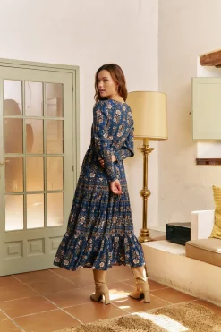 Jaase Vestido largo Stephanie estampado adeline Azul New