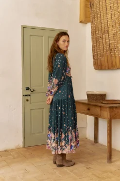 Jaase Vestido largo Teresa estampado Rhubarb Azul Outlet