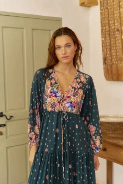 Jaase Vestido largo Teresa estampado Rhubarb Azul Outlet