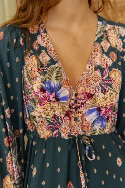 Jaase Vestido largo Teresa estampado Rhubarb Azul Outlet