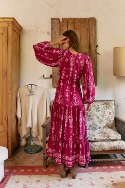 Jaase Vestido largo Teresa estampado Rhubarb Estampado granate New