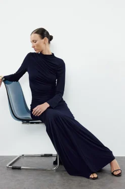 Trendyol Vestido maxi de cuello alto azul Discount