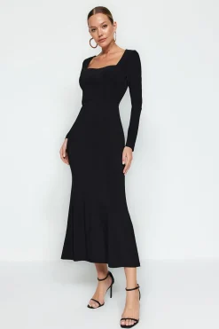 Trendyol Vestido maxi de punto negro Online