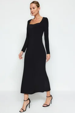 Trendyol Vestido maxi de punto negro Online