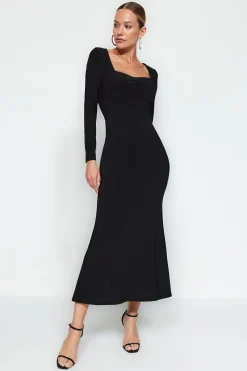 Trendyol Vestido maxi de punto negro Online