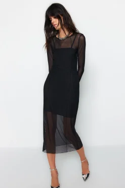 Trendyol Vestido midi ajustado negro Online