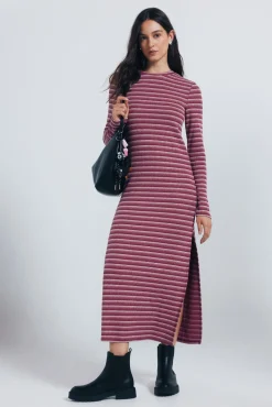 Springfield Vestido midi ajustado estructura rayas burdeos Best