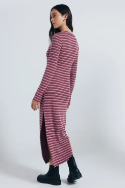 Springfield Vestido midi ajustado estructura rayas burdeos Best