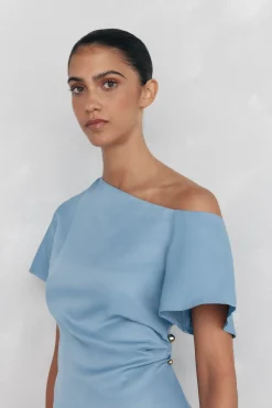 Pedro del Hierro Vestido midi asimétrico aplique Azul Hot