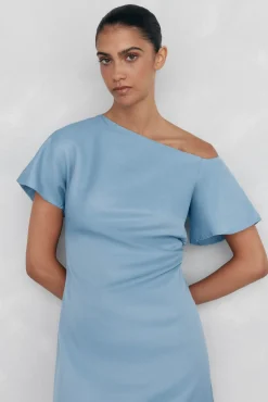 Pedro del Hierro Vestido midi asimétrico aplique Azul Hot