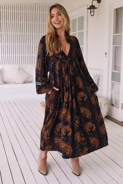 Jaase Vestido midi Boheme estampado milan Estampado marr&oacute;n Best