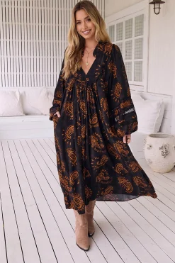 Jaase Vestido midi Boheme estampado milan Estampado marr&oacute;n Best