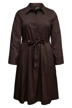 Vero Moda Curve Vestido midi camisero talla grande Marr&oacute;n oscuro Hot
