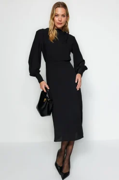 Trendyol Vestido midi con abertura negro Outlet