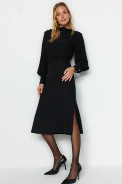 Trendyol Vestido midi con abertura negro Outlet