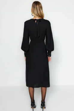 Trendyol Vestido midi con abertura negro Outlet