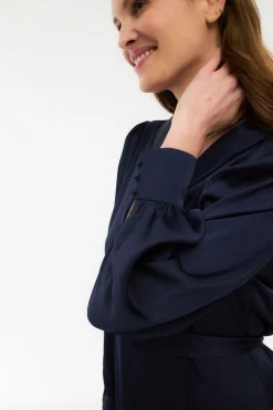 Vila Vestido midi cruzado satinado Azul marino Discount