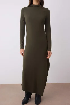 Trendyol Vestido midi cuello subido kaki Clearance