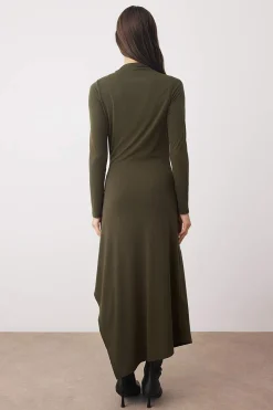 Trendyol Vestido midi cuello subido kaki Clearance