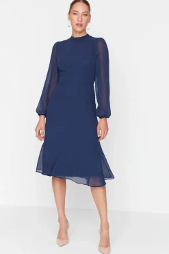 Trendyol Vestido midi de cuellto alto azul New