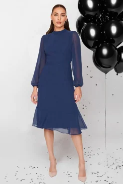 Trendyol Vestido midi de cuellto alto azul New
