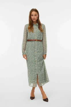Vero Moda Vestido midi de gasa Verde Outlet