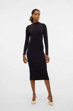 Vero Moda Vestido midi de manga larga Negro
